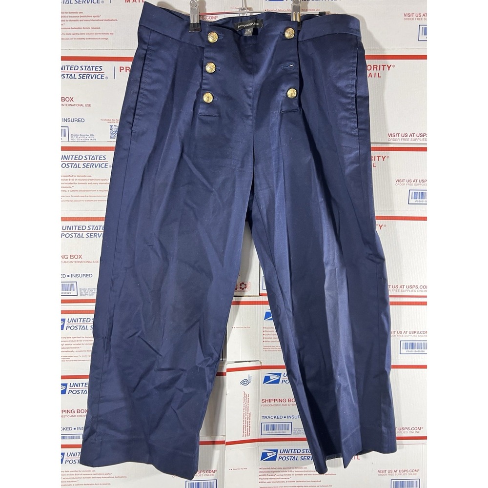 BANANA REPUBLIC‎ MSRP $100 Navy Sailor Button Avery Ankle Pants Size 6 CAPRIS